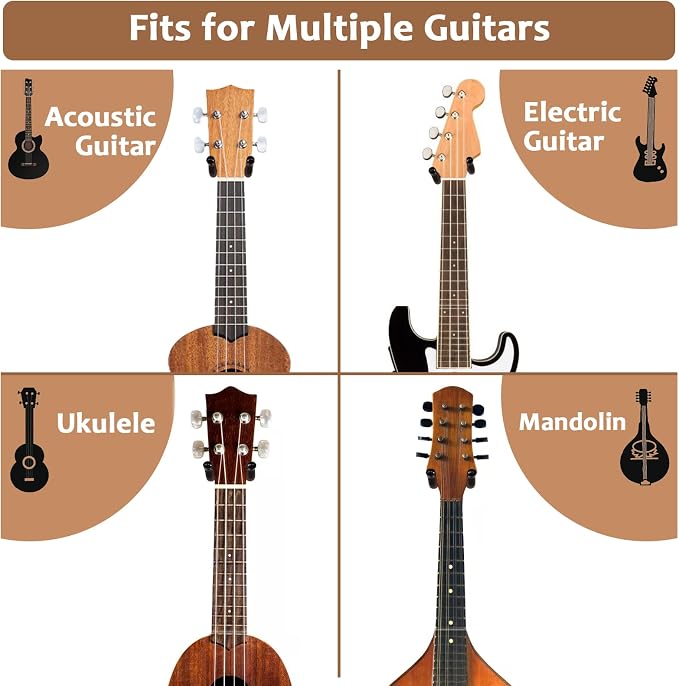SNIGJAT 2 Pack Hardwood V-Shaped Guitar Holder Wall Mount - Hangs Acoustic, Electric & Bass Guitars