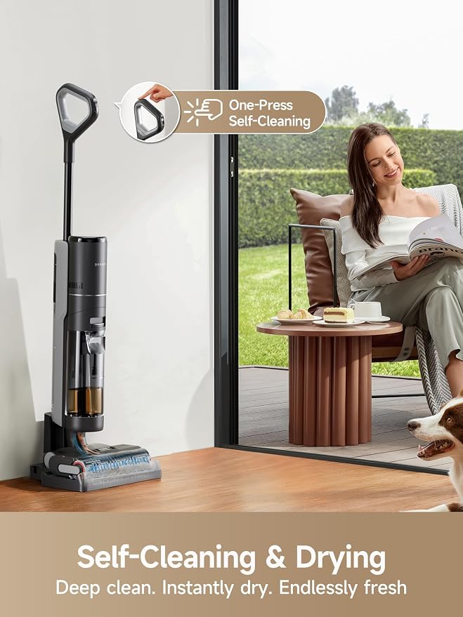 DREAME H12 PRO Vacuum Mop, Wet Dry Vacuum Cleaner for Hard Floor, Vacuum and Mop at The Same Time for Wet & Dry Messes, Auto Self-Cleaning, Edge to Edge Cleaning with Hot Air Drying