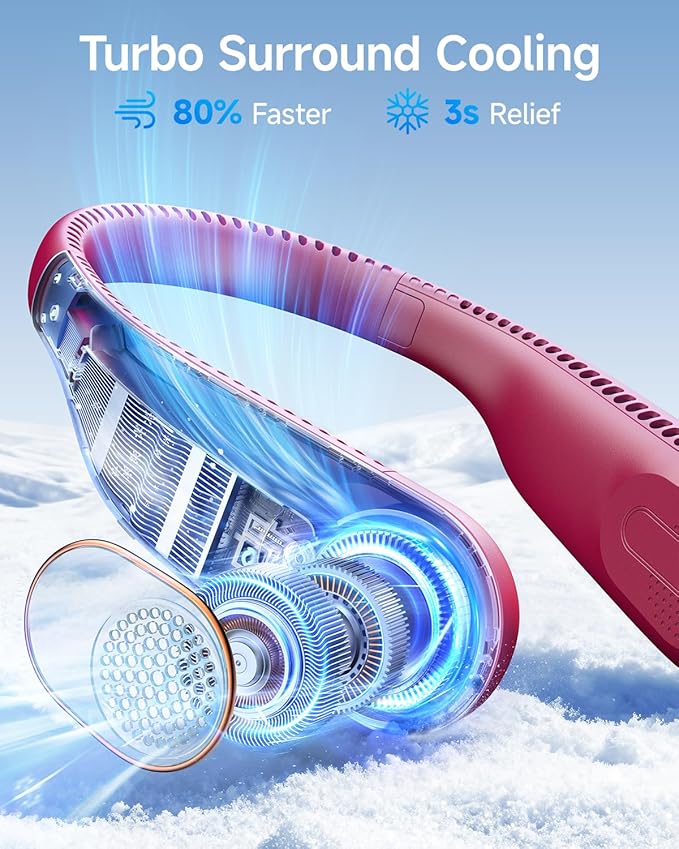 SWEETFULL Portable Neck Fan: 5200mAh Bladeless Personal Fan | 4 Speeds, 20H Max Runtime, No Hair Twist Quiet Wearable Fan for Travel | Birthday Gifts for Men Women Mom Dad