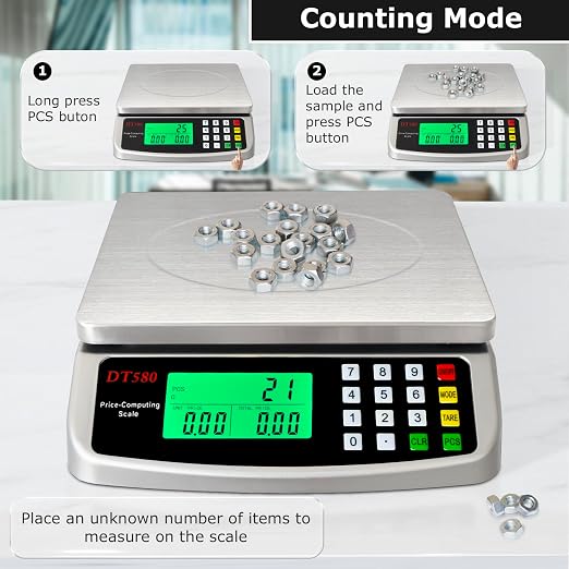 110lb Food Scale, Digital Kitchen Scale with Price Computing Commercial Scale 5 Units, Hold, Tare, PCS, 304 Stainless Steel for Baking, Cooking, Meat, Counting, Adapter Included