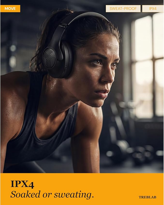 TREBLAB Z2 Wireless Over Ear Headphones Bluetooth, Hybrid ANC, 58H | IPX4 Sweatproof, Foldable with Case, Multipoint BT 5.3, Gaming Mode 65ms, 40mm Driver, 2-3H Charge Time