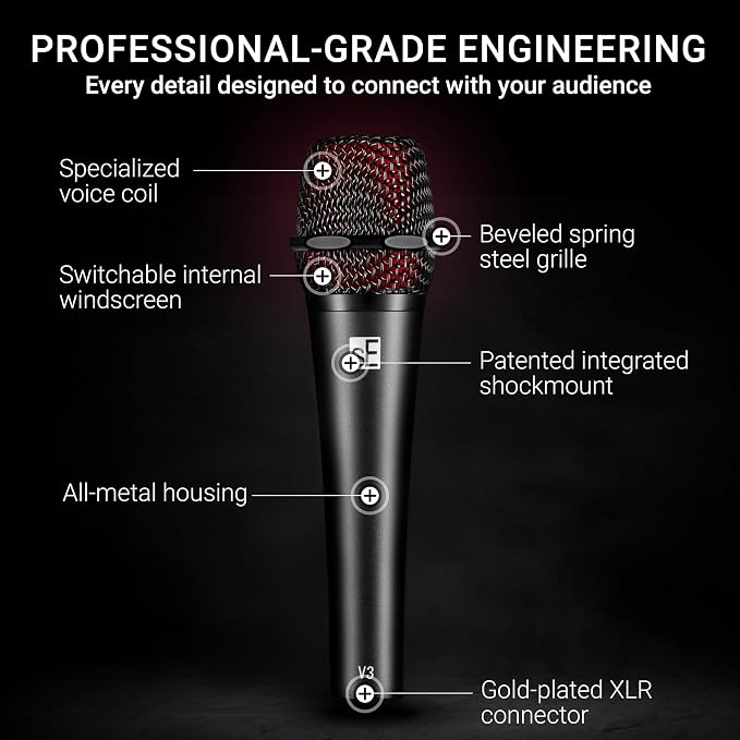 SE ELECTRONICS V3 Dynamic Microphone for Singing, Speech, Instruments & Studio Recording - XLR Handheld Vocal Microphone with Cardioid Polar Pattern for Reduced Stage Bleed - Rugged All-Metal Housing