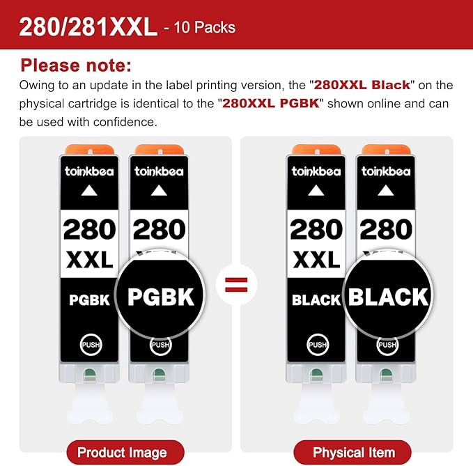 280 281 TR8620a Ink Cartridges High Yield Replacement for Canon PGI-280XXL CLI-281XXL 280XXL 280 281 XXL for Color Printer Pixma TR8600 TR8622a TR8620 TR8520 TS9120 TS9521c TS6120 TS8220 ink 10-Pack