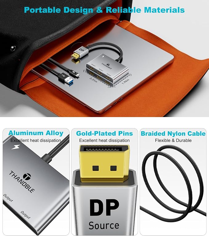 DisplayPort to Dual HDMI with DP Adapter (4K@60Hz) Extended Display 1 in 3 Out MST Hub for Multiple Monitors Compatible for Graphics Card, PC, NVIDIA, AMD