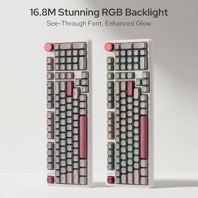 Redragon K768 PRO 100 Keys Wireless Gasket RGB Gaming Keyboard, Massive 8000 mAh PBT Mechanical Keyboard w/Hot-Swap Socket, Dedicated Knob Control & 5-Layer Noise Dampening, Custom Yolk Linear Switch