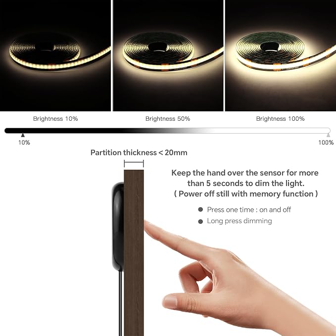 Touch Dimmable LED Under Cabinet Lighting,6PCS 12V Black COB Strip Lights,3.3Ft Self-Adhesive LED Recessed Lighting Kit 4000k with 36W Adapter for Wood Slat Wall Panels, Headboards, Cabinet,Shelves