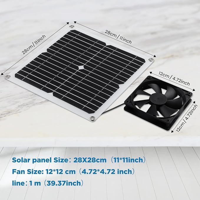 Solar Panel Fan Kit, 12W Weatherproof Solar Panel with DC Fan for Small Chicken Coops, Greenhouses, Sheds,Pet Houses, Window Exhaust (Single Fan)