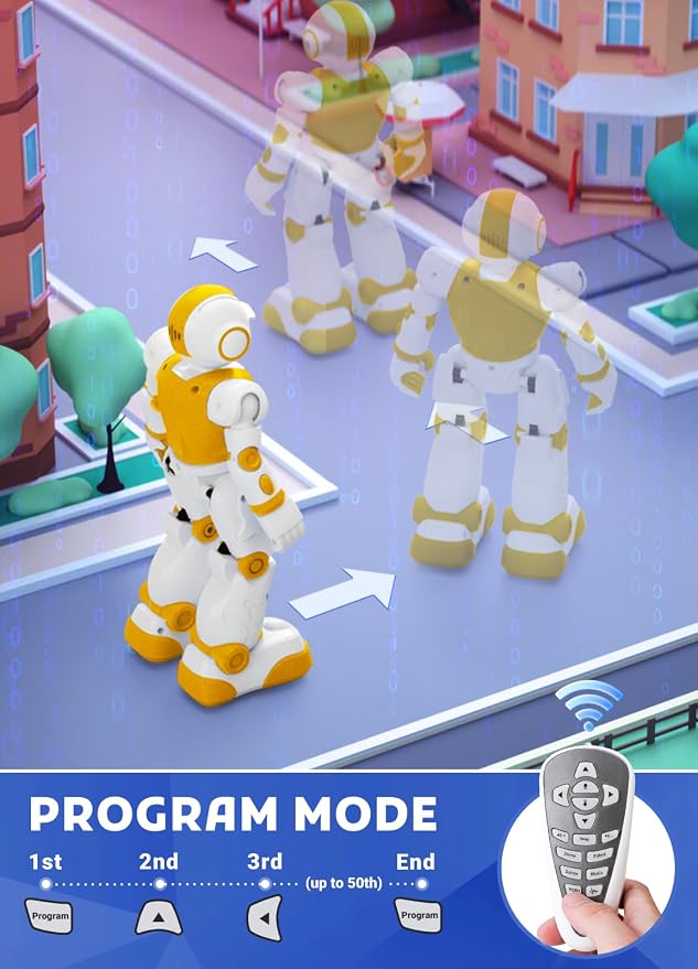 Robot Toys for Kids,Programmable Remote Control Smart Walking Dancing Robot Toy with Gesture & Sensing for Age 4 5 6 7 8 9 10 Year Old Boys Girls for Birthday Present,Yellow