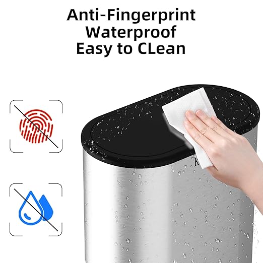 KSSKSS 1.8 Gallons Small Stainless Steel Trash Can with Press Type Lid, Slim Bathroom Garbage Bin, Removable Liner Bucket, Dog Proof Narrow Wastebasket with Pop-Up Lid for Bedroom,Toilet (Silver)