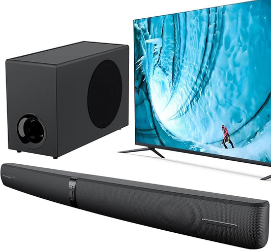 2.1 Sound Bar with Subwoofer, 110W Sound Bar for Smart TV with Adjustable Deep Bass & Volume Boost & 3 EQ Modes, Bluetooth/ARC/Opt/AUX, Soundbar for TV/PC/Gaming/Projector (Black)