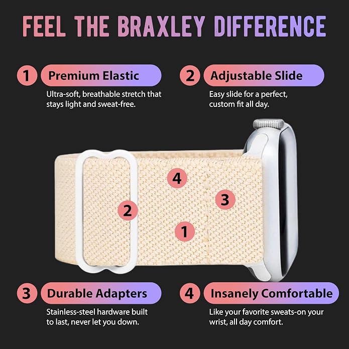 Braxley Bands for Apple Watches - Stretchy and Washable - Adjustable with Apple Watch Bands for Women & Men - Compatible with Apple Watch Series SE Ultra 9 8 7 6 5 4 3 2 1