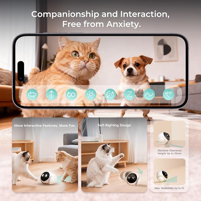 Magic S1 Indoor Security Robot Camera 1080P Movable Pet Camera with App Control, 2-Way Audio, Motion Detection, Night Vision, Auto-Recharge, Smart Home Cam for Pet/Elderly/Baby (White)