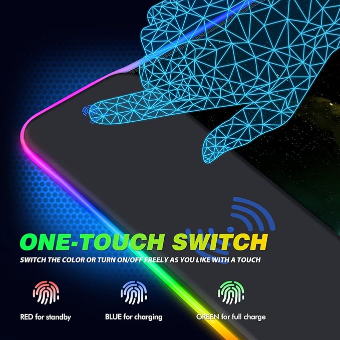 AIMSA Wireless Charging RGB Gaming Mouse Pad 15W, Extended LED Desk Mat Protector 800x300x4MM, 14 Light Modes Extra Large Mousepad Non-Slip Rubber Base Desk Mat, Nebula Universe