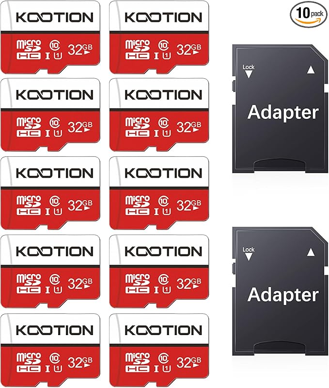 KOOTION 32GB Micro SD Cards 10-Pack, UHS-1 TF Flash Memory Card, U1, Class 10 microSDHC Card with Adapter