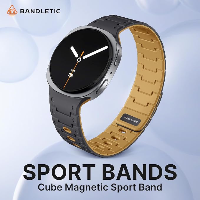 Bandletic Silicone Magnetic Band Compatible with Samsung Galaxy Watch 8 40mm 44mm / 8 Classic 46mm 2025, No Gap Soft Sport Wristbands Breathable Replacement Strap for Men Women, Anthracite Gray/Ochre