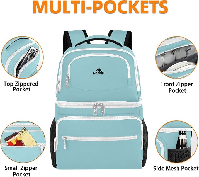 MATEIN Cooler Backpack, 26 Cans Insulated Lunch Backpack for Men Women, Leakproof Double Layer Lunch Cooler Bag Lightweight Soft Lunch Backpack with Cooler Compartment, Beach Camping Hiking Beer Gifts