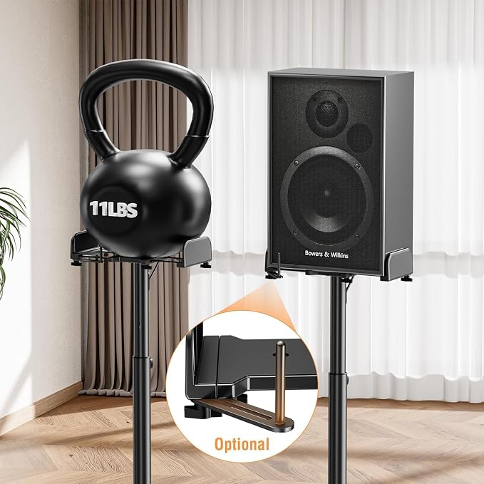 ELIVED Universal Speaker Stands Pair Height Adjustable Max 43.3", Surround Sound Speaker Stands for Bookshelf Speaker Satellite Rear Speakers Up to 11 lbs, Spring-Loaded Plate Extends to 10"