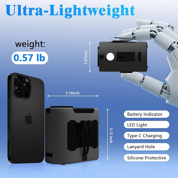 10000mAh Portable Waist Fan, Rechargeable Battery, 40H Max Runtime, 5 Speeds 16000RPM Strong Airflow, Hands-Free Neck Fan, Personal Wearable Shirt Belt Clip Fan for Outdoor, Jobsite, Camping (Gray)