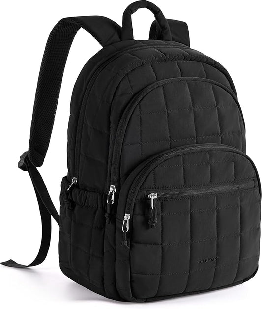 BAGSMART College Laptop Backpack, Travel Backpack for Women, Quilted Casual Daypack, Water-Resistant Bookbag for 15.6 Inch Laptop, Black