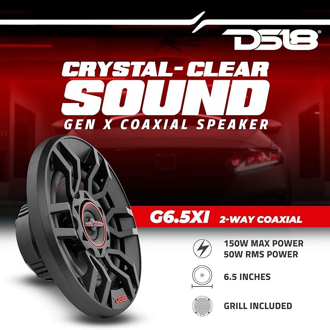 DS18 GEN-X6.5 Coaxial Speaker - 6.5", 3-Way, 165W Max, 50W RMS, Black Paper Cone, Two Mylar Dome Tweeters, 4 Ohms - Clarity Unparalled by Other Speakers in Their Class (2 Speakers)