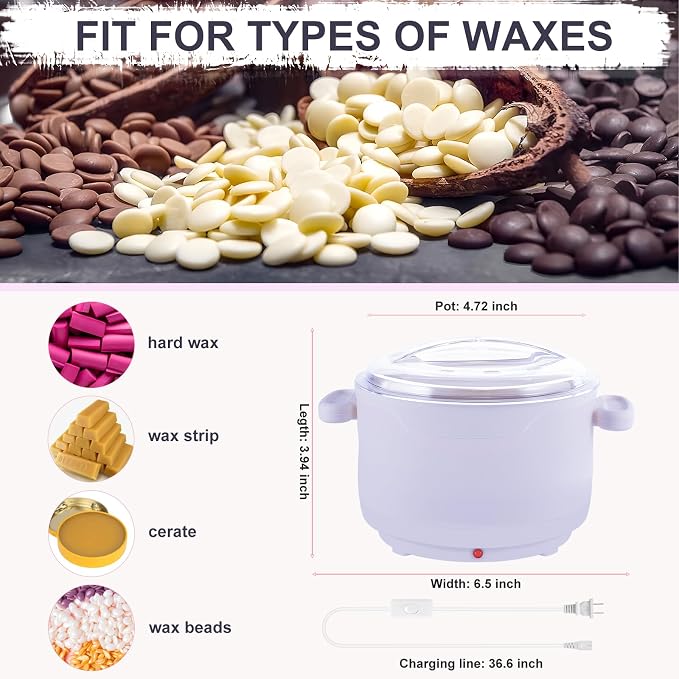 Wax Warmer for Hair Removal, 16.9oz Portable Electric Wax Heater Machine for Hard and Soft Wax Beads, Fast Heating for Home Gentle