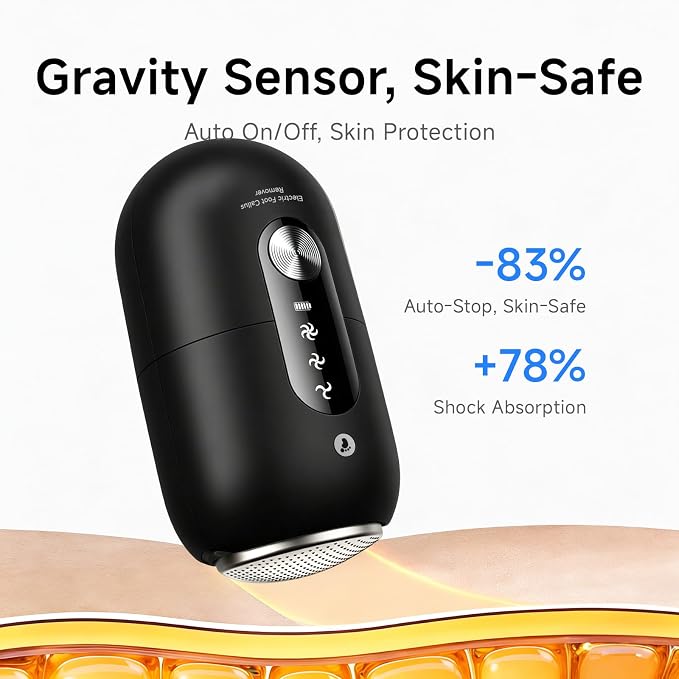 Electric Foot Callus Remover with 30000Pa Motor & 304 Stainless Steel Head – 3-Speed Rechargeable Foot File, LED Display, Gravity Sensor, IPX6 Waterproof Pedicure Tool for Dry Cracked Feet