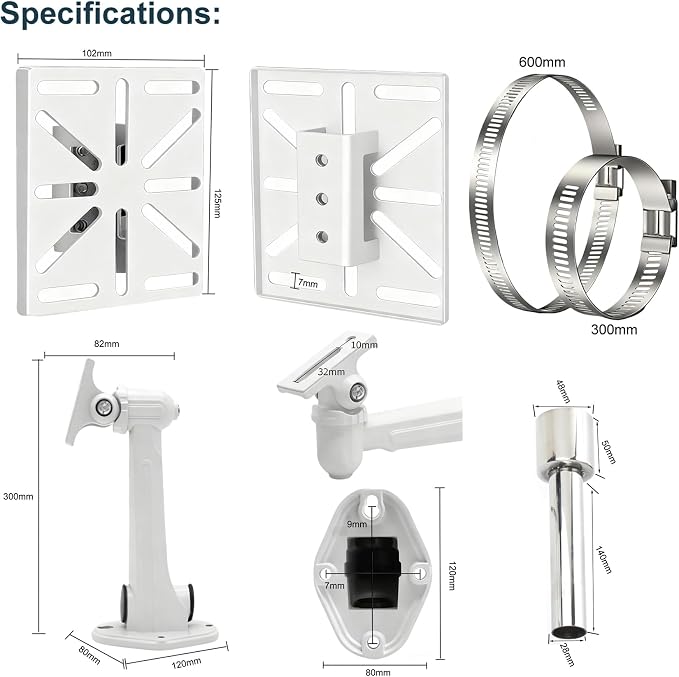 Compatible Starlink Mini Wall and Pole Clamp Mount Kit, Starlink Mini Compatible Accessory Bracket Holder Stand, Aluminum Alloy Bracket with 304 Stainless Steel Pipe for Outdoor