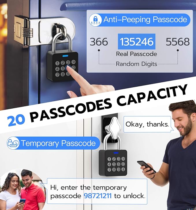 Anweller Fingerprint Gym Locker Lock with Code Keypad, Waterproof Gate Locks for Outdoor Fence, Keyless Entry Smart Combination Padlock, Pad Lock for Locker Storage Unit Shed Pool School