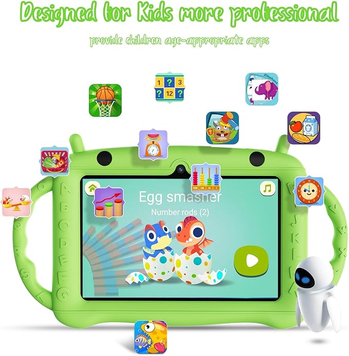7 inch Tablet for Kids 2-10, Educational Learning Toddler Tablet Android 12 with Shockproof Case, 2GB RAM+32GB ROM, Parental Control, Dual Camera, Gift for Boy Girl（Green）