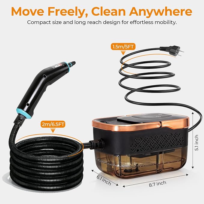 BEAMNOVA Handheld Steam Cleaner, Car Steamer for Auto Detailing, High-Pressure Multi-Purpose Steam Cleaning Machine, 42 oz, for Car Interior, Kitchen, Bathroom, Grout & Tile, Floors, Rose Gold