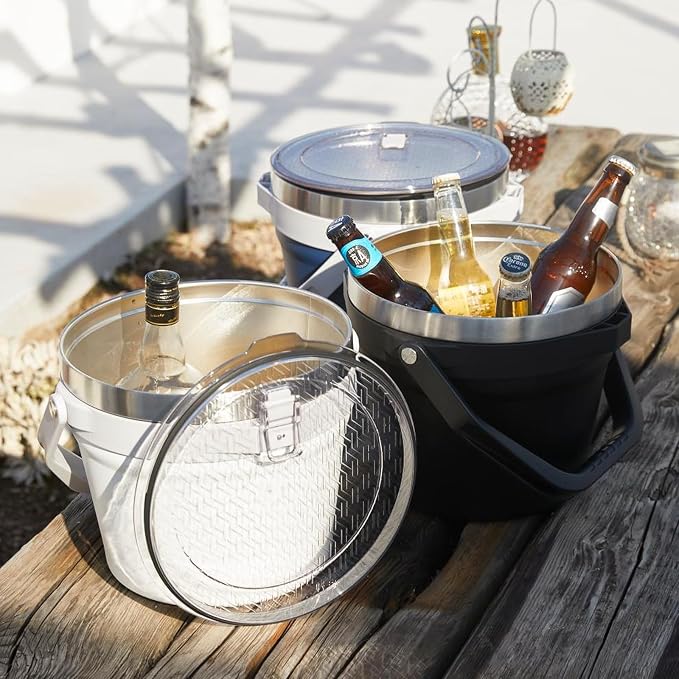 COKTIK 7L Insulated Ice Bucket with Lid，Double Wall Vacuum Stainless Steel Beverage Bucket Keeps Frozen Longer，Holds 6 Longnecks or 3 Bottles of Wine，for Cocktail, Champagne(No Accessories, Black)