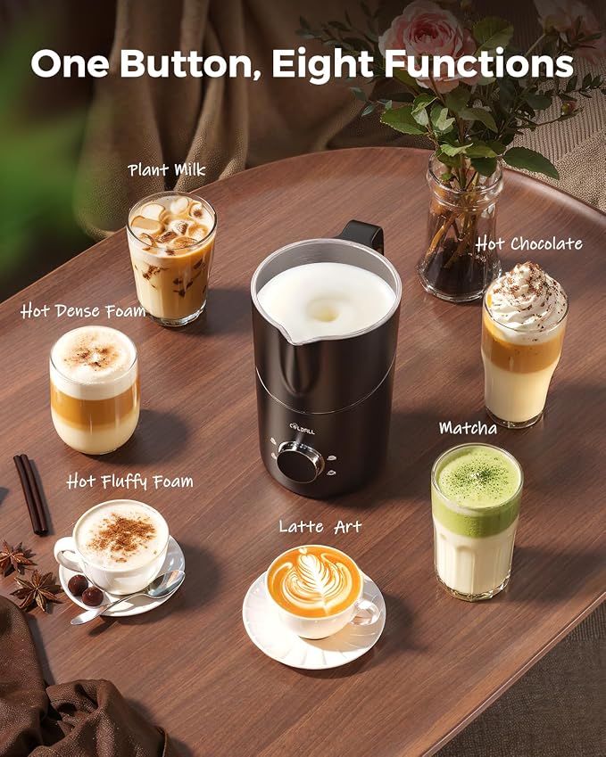 8-in-1 Milk Frother, 21.16oz/600ml Automatic Milk Frother and Steamer, Electric Hot & Cold Foam Maker, Ergonomic Grip Detachable Frother for Coffee, Latte, Cappuccino, Dishwasher Safe