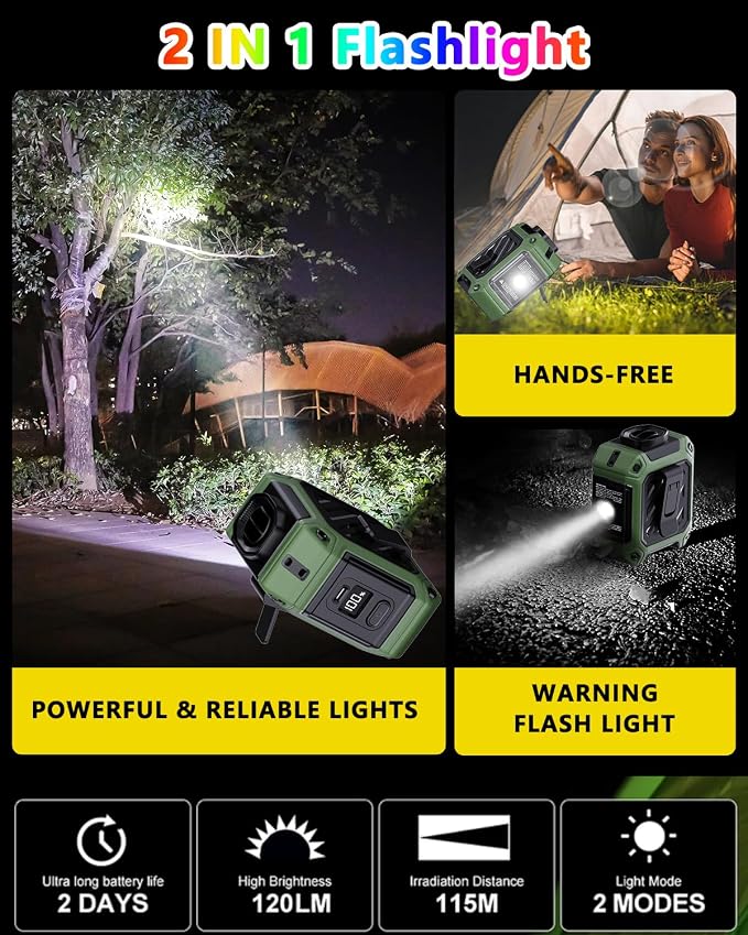AI Portable Waist Fan 10000 mAh Rechargeable with LED Display & 40H Runtime, 5 Speed 16000RPM Cooling Personal Clip on Neck Fan for Outdoor Work, Jobsite, Camping, Green