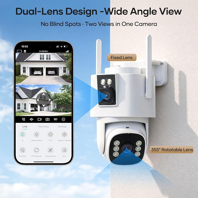 4G LTE Cellular Security Camera: Dual Lens Solar Outdoor Camera No WiFi 24/7 Recording with 32GB SD Card PTZ Night Vision Human Detection for Farm Cabin Construction Site Remote Property