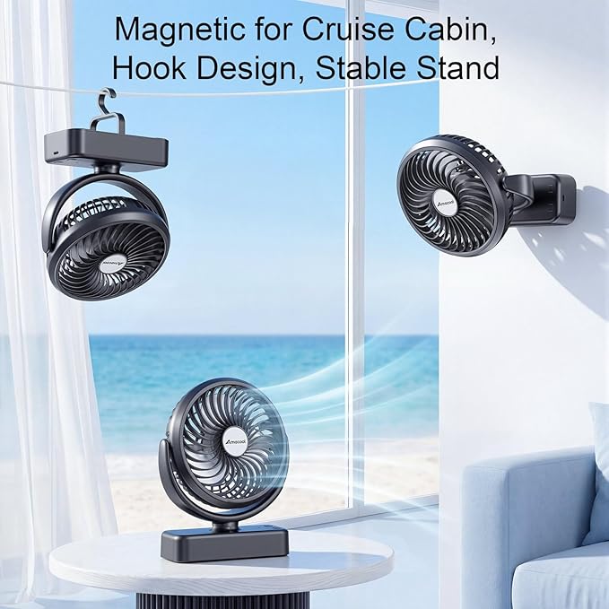 AMACOOL 10000mAh Magnetic Cruise Golf Cart Fan, Max 35H Running, Ultra-Compact, Birthday Golf Gifts for Men Dad Him Husband BBQ Grill, Camping Cruise Essentials Accessories 2026