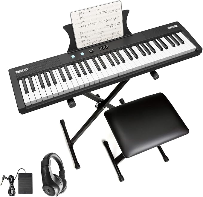 Garvee Electronic Keyboards Piano 61 Key Weighted, Portable Keyboards Piano with Headphone, Bag, X-Stand, Stool, Holder, Note Stickers