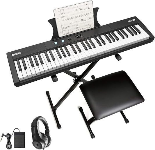 Garvee Electronic Keyboards Piano 61 Key Weighted, Portable Keyboards Piano with Headphone, Bag, X-Stand, Stool, Holder, Note Stickers