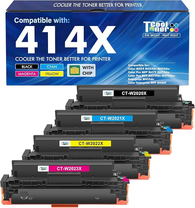 414X Toner Cartridges 4 Pack High Yield MFP M479fdw M479fdn M479 Compatible for HP414X 414A 414 Color LaserJet Pro MFP M479fdw M479dw M454dn M454 M480f Printer Ink W2020X Black Cyan Yellow Magenta