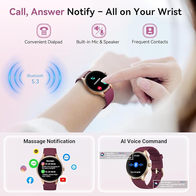 Fitpolo Smart Watch for Women Android iPhone, 1.27'' HD Fitness Tracker with Bluetooth Call & Answer, IP68 Waterproof, Heart Rate/SpO2/Sleep Monitor, Built-in AI Voice, 105+ Sports Modes (Purple)