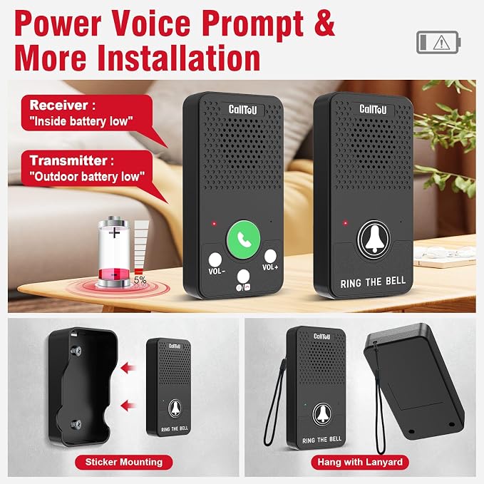 CallToU Full Duplex Intercoms Wireless for Home for Seniors & Caregivers - 500FT Long Range, No Monthly Fee, Waterproof, Easy Install