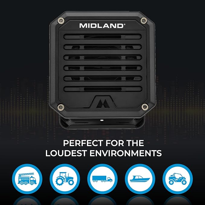 Midland- SPK100 Heavy-Duty 20W External Speaker - 180 Degrees Swivel Base Bracket Works with All CB and MXT Radios 8-OHM Sound System 3.5mm Audio Plug - Easy Installation Waterproof Design