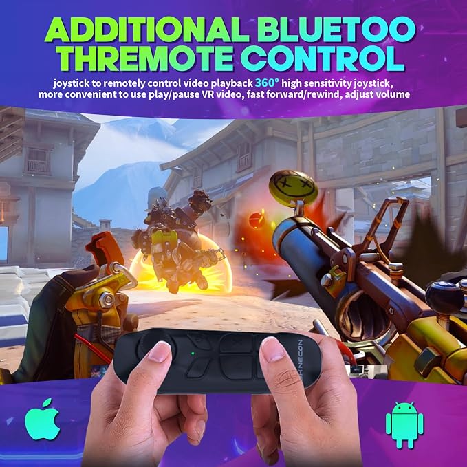 VR Headset with Bluetooth Remote for 4.7-7" iPhone & Android Phones, HD Aspheric Lenses, Adjustable Focus & Pupil Distance, Heat Dissipation Design