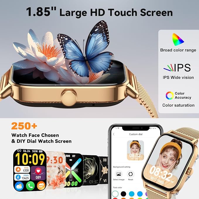 Smart Watch for Women Android/iPhone: Fitness Tracker Smart Watches Rose Gold IP68 Waterproof Bluetooth Calls Answer&Make 1.85" Smartwatch Activity Pedometer Heart Rate SpO2 Monitor 120+ Sports Model