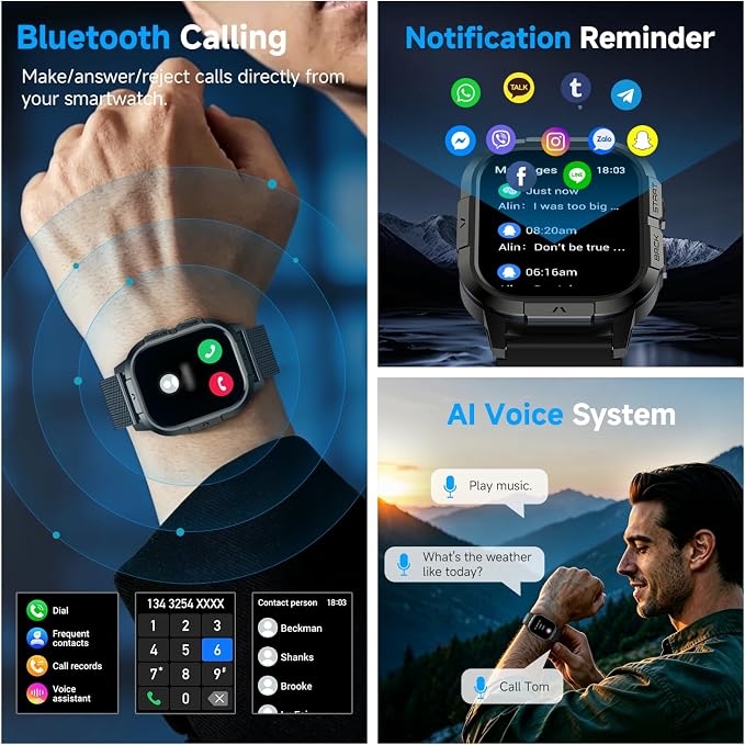 Smart Watch for Men Fitness Tracker: Military Waterproof Make Answer Call Digital Mens Watches Running Step Pedometer Smartwatch Compatible Samsung Android and iPhone Sleep Heart Rate SpO2 Monitor