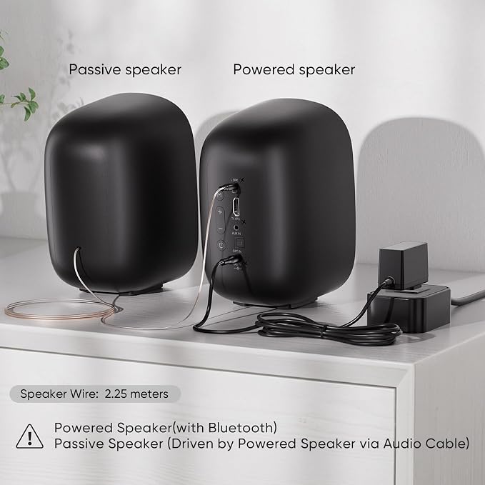 Saiyin Powered Bluetooth Bookshelf Speakers for Record Player, 40W Stereo Sound Speakers with 3-Inch Woofer, Dual-Curved Horn Bass Reflex Port and Optical/AUX/TV-ARC for Turntable/PC/TV, Pair