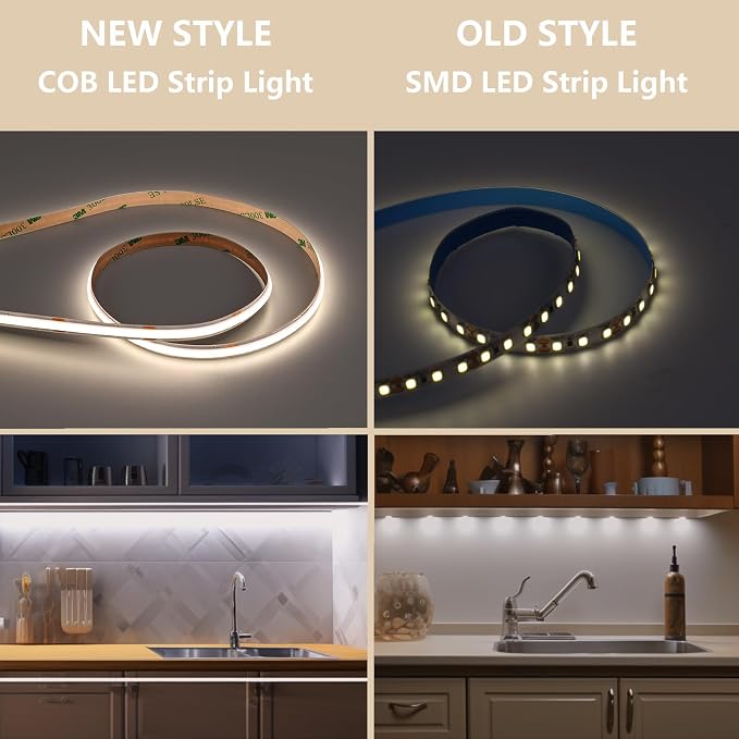 BENLUN 24V CCT COB LED Under Cabinet Strip Lighting 32.8ft, 2700K-6500K Cuttable LED Tape Light CRI 93 with Remote Controller and Power Supply for Kitchen Bookcase Shelf Display Room