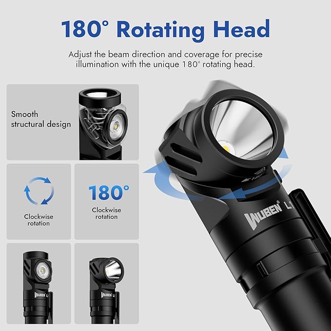 WUBEN L1 Rechargeable Flashlights High Lumens, 2000 Lumen Bright Flashlight, Dual Light Sources Flashlight with 180° Rotating Head, IP68 Waterproof Handheld Flash Light for Emergencies Camping (519A)