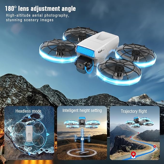 HD Camera Drone with LED Body Lights Foldable Screen Controller Brushless Motor RC Quadcopter Headless Mode 360° Flips, Under 250g Lightweight Portable Drones for Adults Beginners Outdoor Travel Video