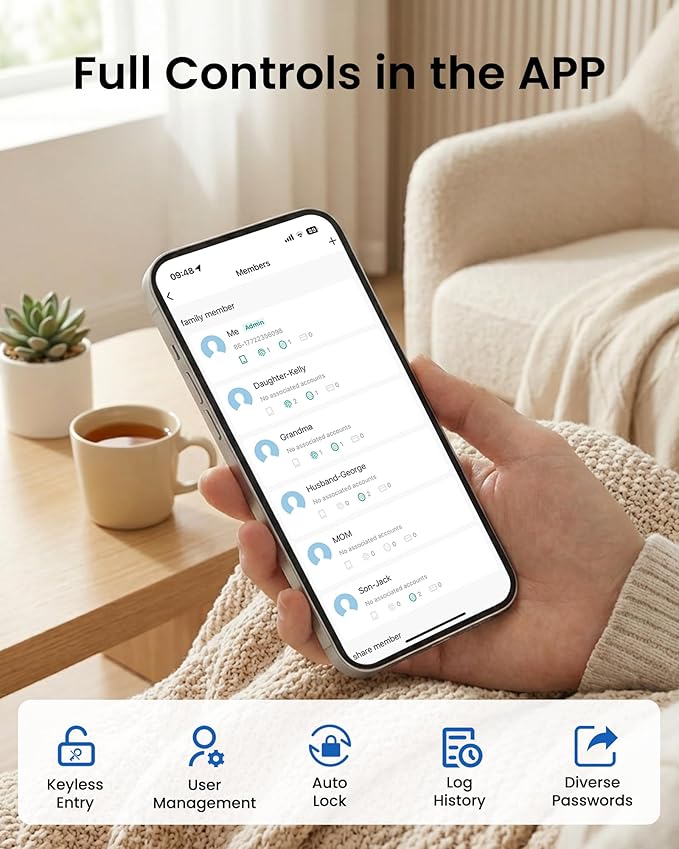 Smart Deadbolt Lock, Fingerprint Keyless Entry Door Lock App Control, Electronic Touchscreen Keypad, Auto Locking, IP54 Weatherproof, Easy Install Digital Deadbolt for Front Door
