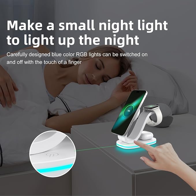3 in 1 Charging Station for iPhone, 2026 New Fast 15W Wireless Charger Station Compatible Mag-Safe for iPhone 17 16 15 14 13 12 Wireless Charging Station for AirPods Wireless Charger for iWatch Series